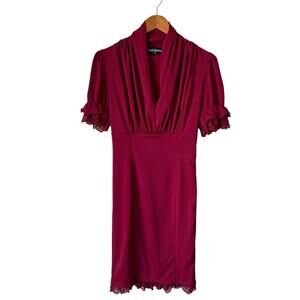 Scarlet Darkness Chic Red Pencil Dress with Lace Trim Size Small